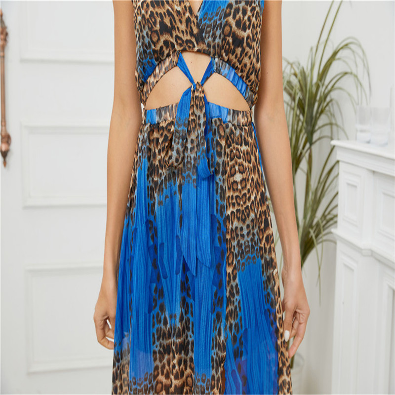leopard print backless chiffon bohemian dress NSLMM126982