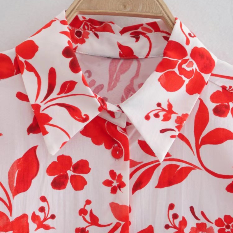 camisa de manga larga con solapa suelta y estampado floral NSLAY127175