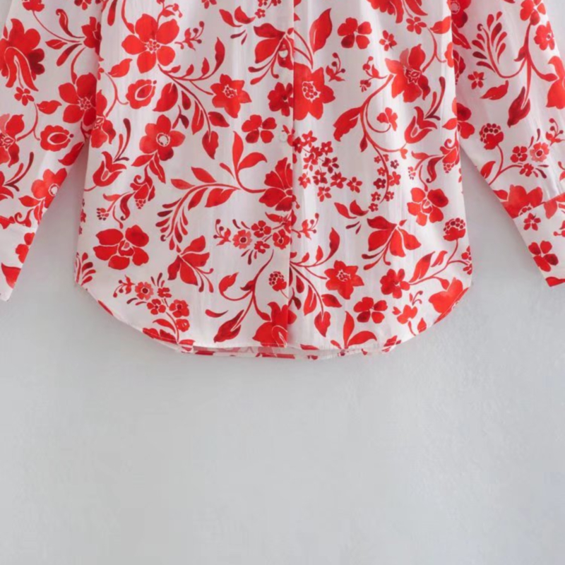 long sleeve loose lapel floral print shirt NSLAY127175