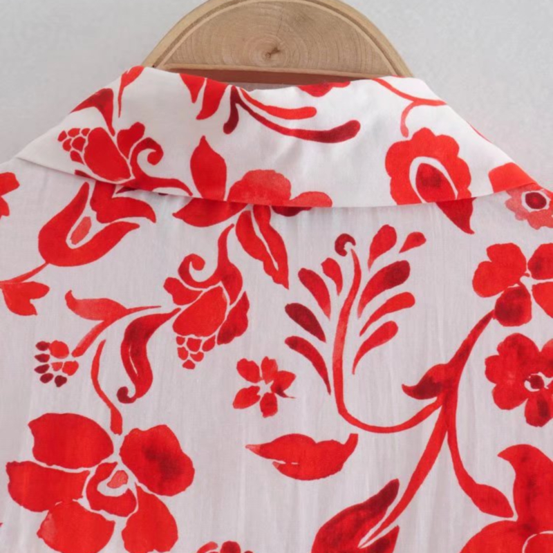 camisa de manga larga con solapa suelta y estampado floral NSLAY127175