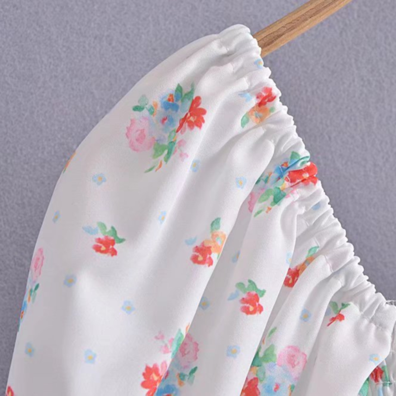 short sleeve square neck short Slim Floral Dress NSLAY127171
