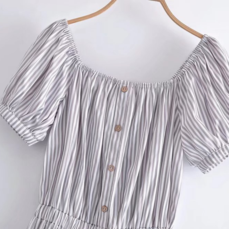 short sleeve square neck slim striped dress NSLAY127168