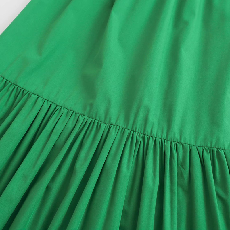 V-Neck Short Sleeve lace-up slim long solid color Dress NSLAY127285