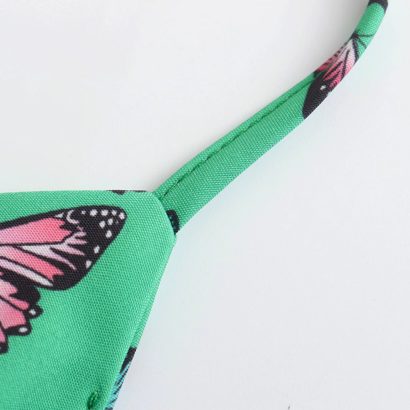 suspender v neck backless long butterfly print dress NSLAY127281