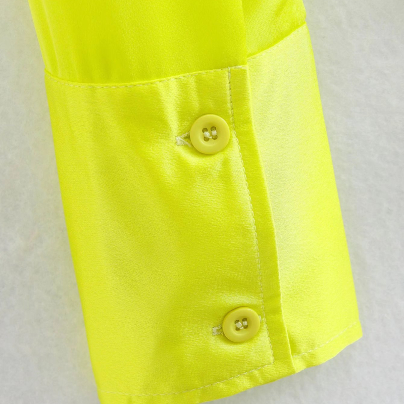 long sleeve lapel solid color satin textured shirt NSLAY127306