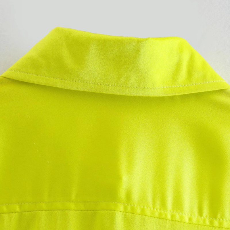 long sleeve lapel solid color satin textured shirt NSLAY127306