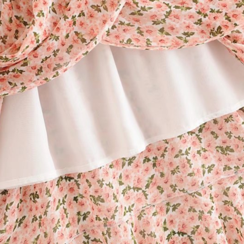 cross-layered irregular high-waisted floral skirt NSLAY127304