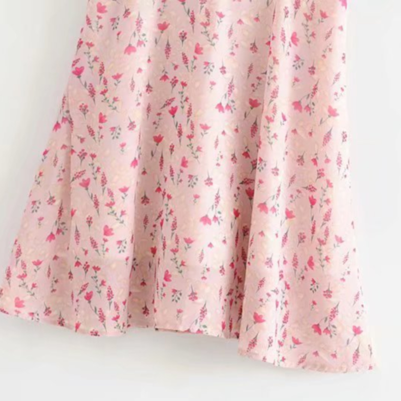 V-Neck short sleeve lace-up Floral Print Dress NSLAY127700