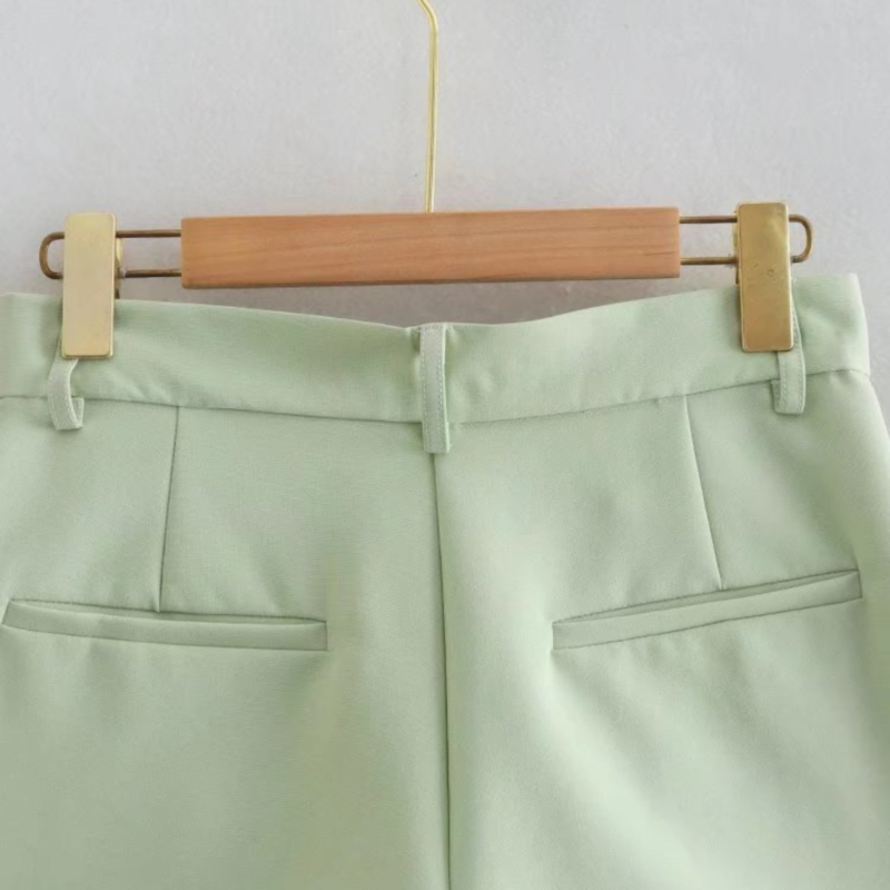 high waist straight solid color Linen-blend shorts NSLAY127696