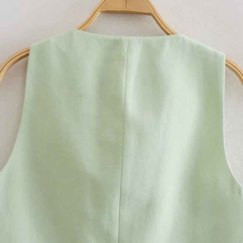 linen buttons solid color v neck slim short vest NSLAY127695