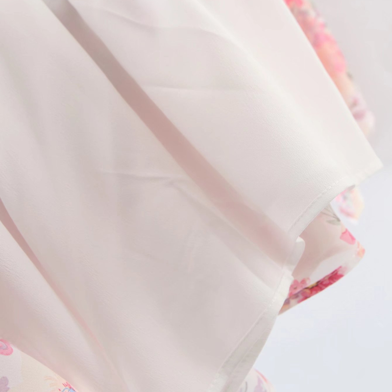 vestido de gasa floral con borde de hongo y cordones sin espalda de manga corta NSLAY127689