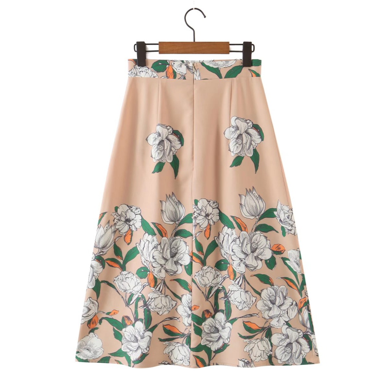 high waist slim long flower print skirt NSLAY127674