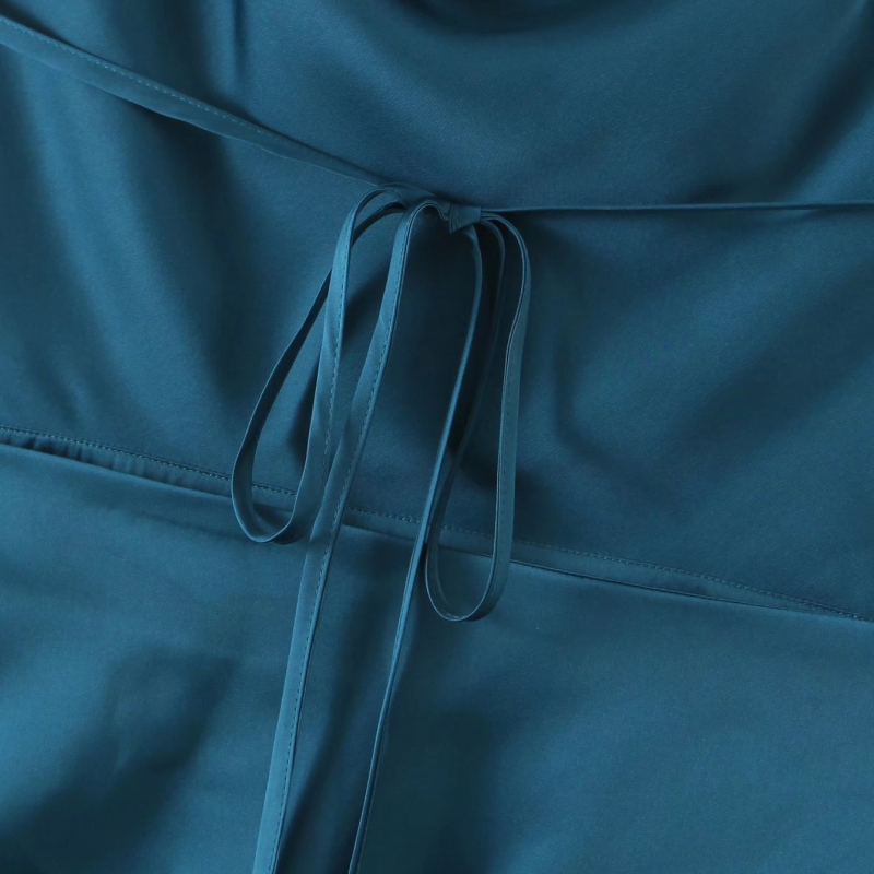 cross sling backless low-cut slit solid color satin dress NSLAY127670