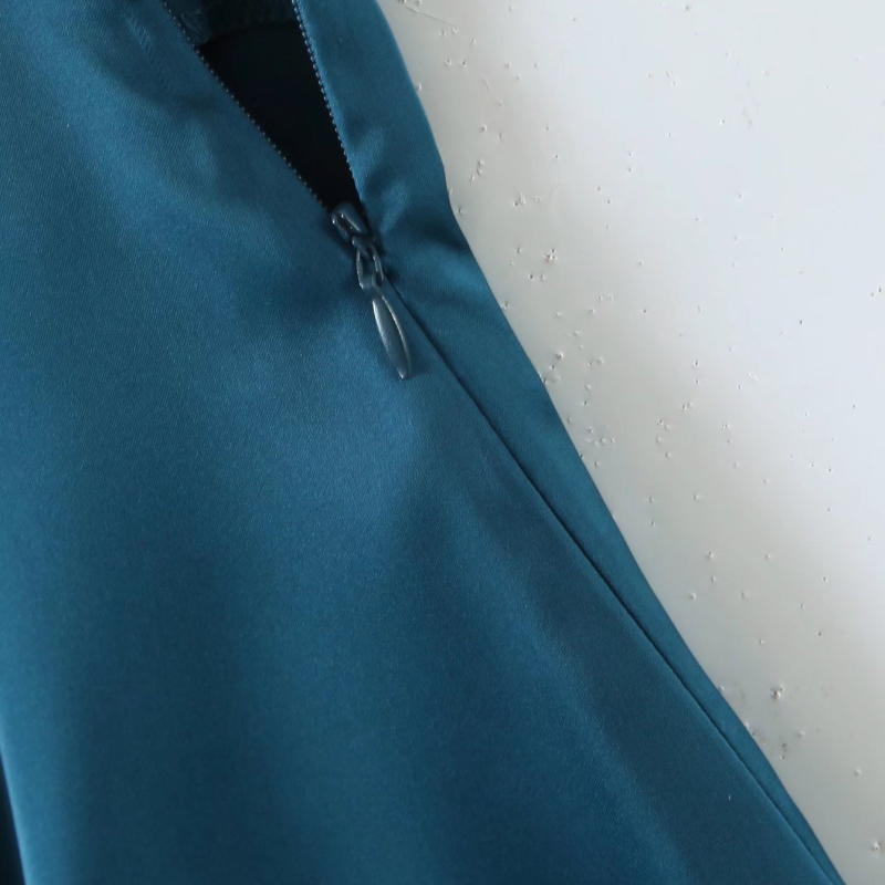 cross sling backless low-cut slit solid color satin dress NSLAY127670