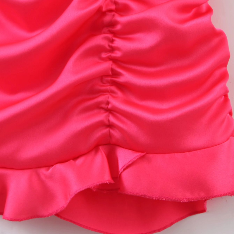 cross sling backless low-cut slim solid color satin dress NSLAY127659