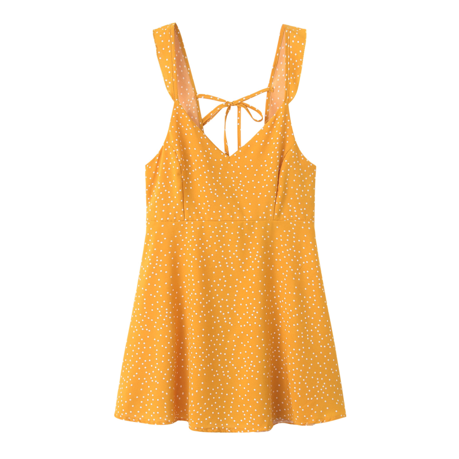 polka dot print V-neck backless suspender dress NSLRZ125687