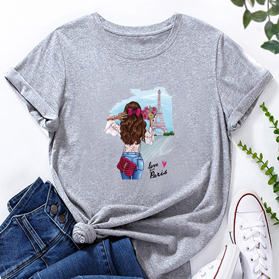 Cartoon Girl Print Loose short sleeve T-Shirt NSYAY125668