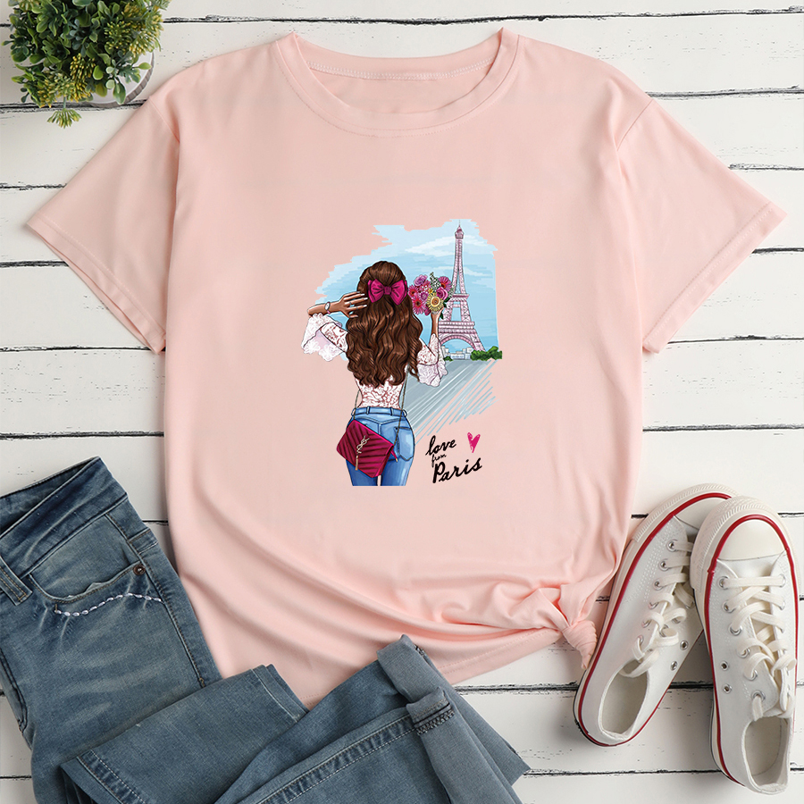 Cartoon Girl Print Loose short sleeve T-Shirt NSYAY125668