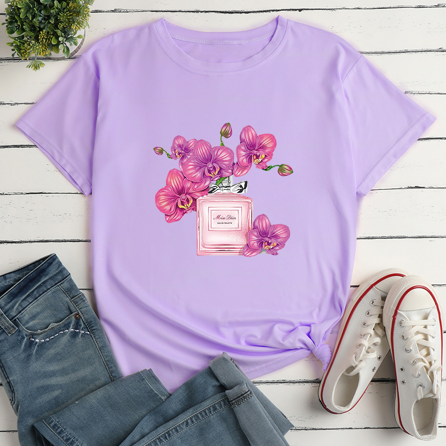 Floral Perfume Print Loose short sleeve T-Shirt NSYAY125667