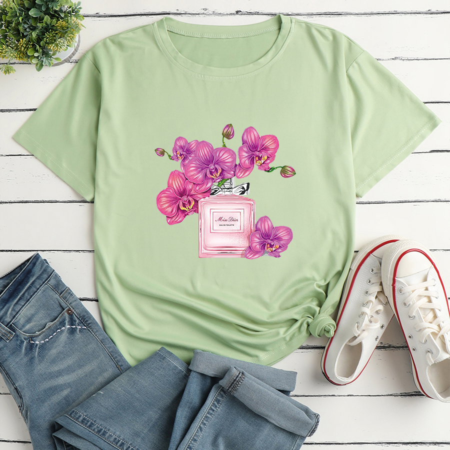 Floral Perfume Print Loose short sleeve T-Shirt NSYAY125667