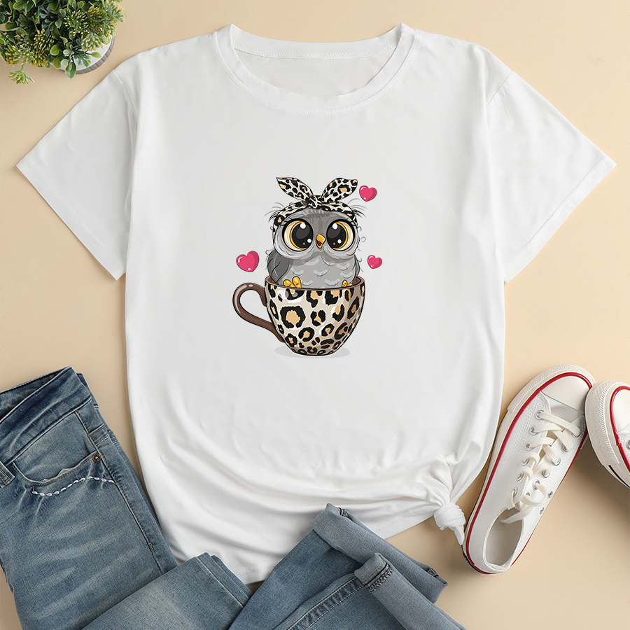 Owl Print Loose short sleeve T-Shirt NSYAY125666