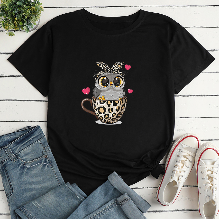 Owl Print Loose short sleeve T-Shirt NSYAY125666
