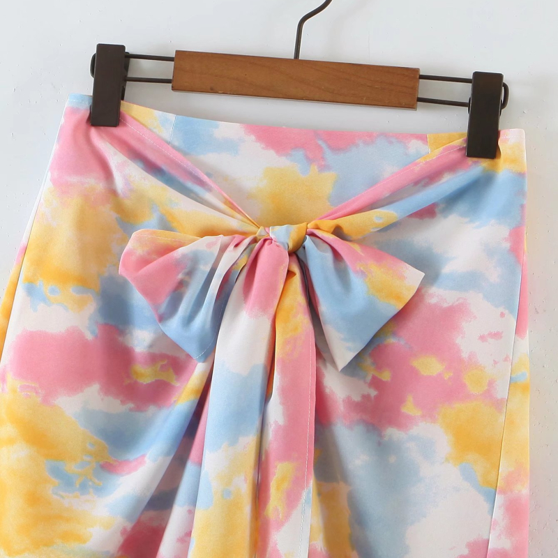 high waist slim lace-up tie-dye skirt NSLAY128171