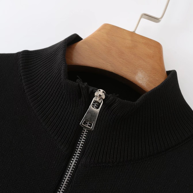 Knit Zipper Short Sleeve slim Top NSLAY128396