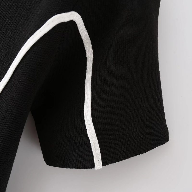Knit Zipper Short Sleeve slim Top NSLAY128396