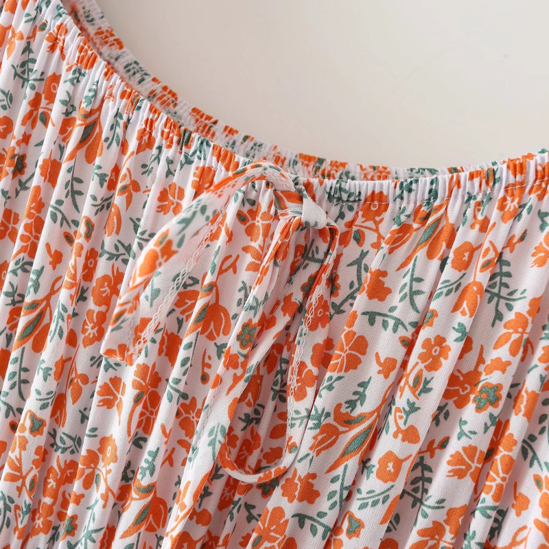short-sleeve low-cut slim floral dress NSLAY128412