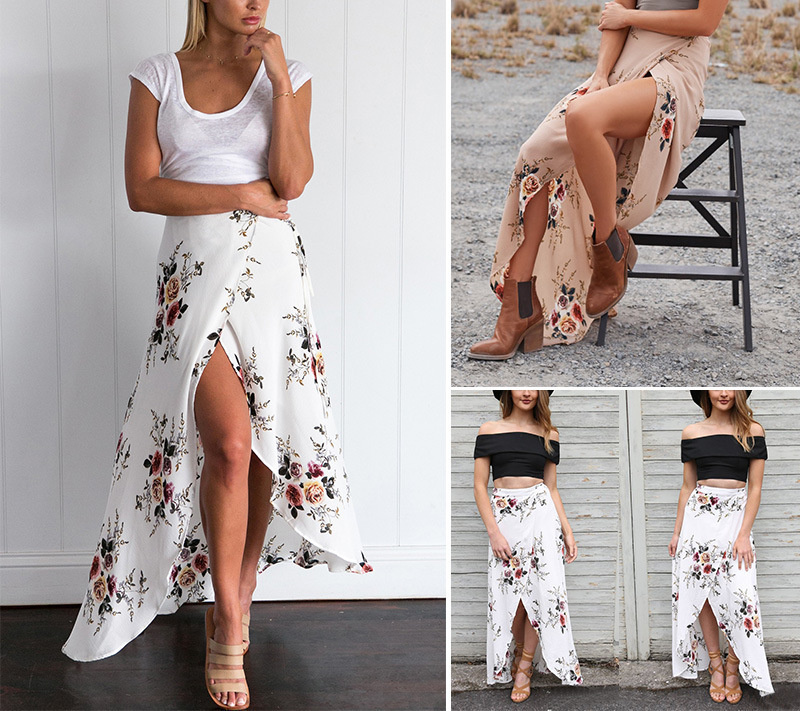 Bohemian high waist slit floral Skirt NSLMM128967