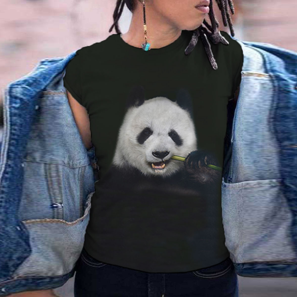plus size panda Print loose short sleeve T-Shirt NSLBT129238