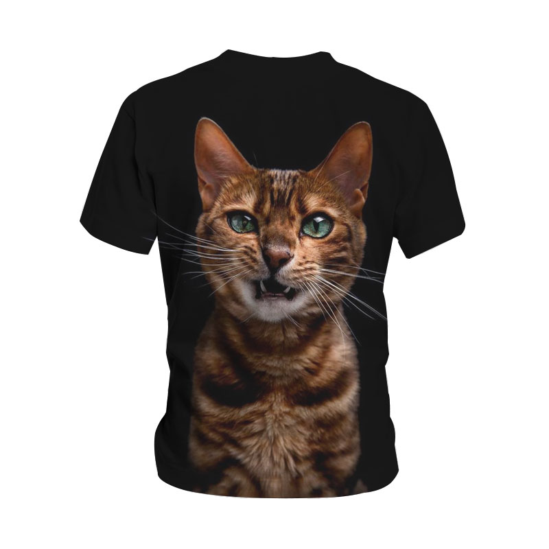 Camiseta de manga corta con cuello redondo y estampado de gatos de talla grande NSLBT129236