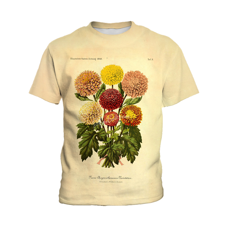 camiseta casual con estampado floral de cuello redondo y manga corta de talla grande NSLBT129228