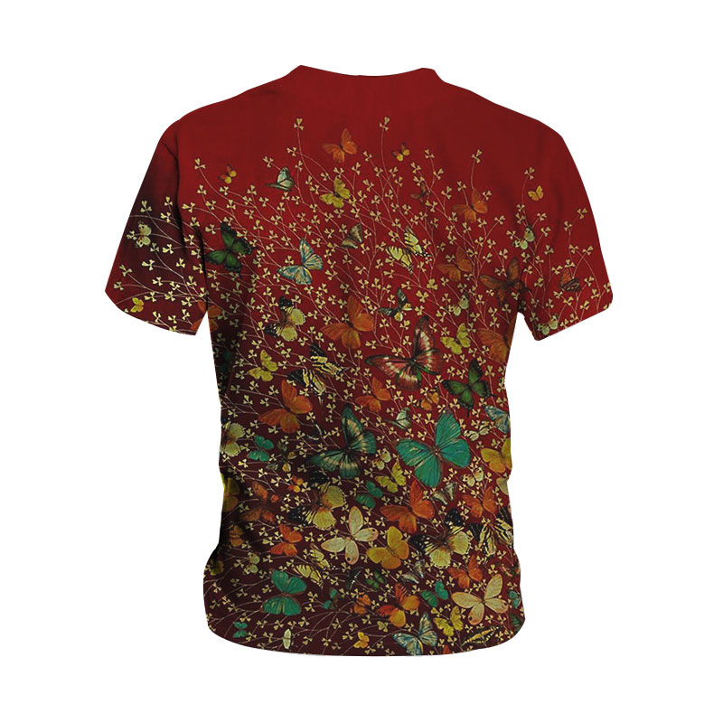 plus size Butterfly Print round neck loose short sleeve T-Shirt NSLBT129801