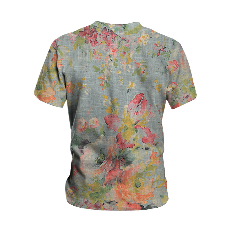 camiseta de manga corta suelta con estampado de flores de talla grande NSLBT129793