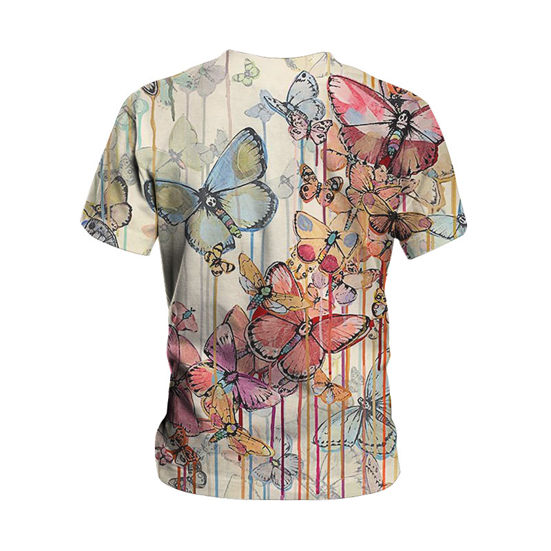plus size Butterfly Print round neck short sleeve T-Shirt NSLBT129782