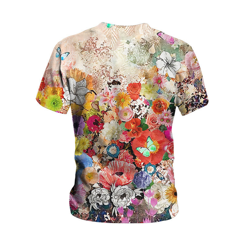 plus size Floral Print Crew Neck loose T-Shirt NSLBT129778