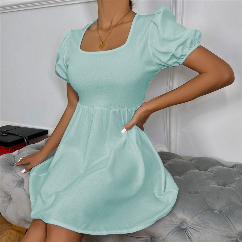 square neck short sleeve slim solid color dress NSLMM128124