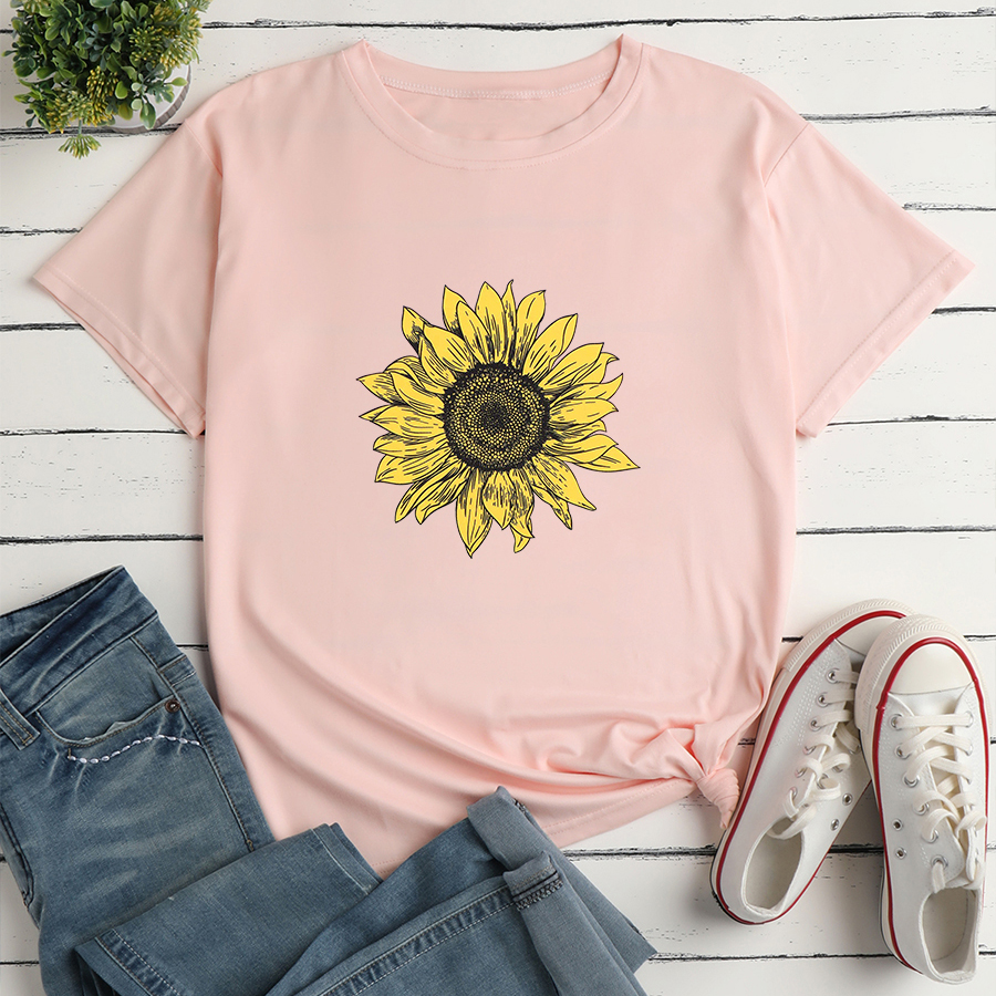 Sunflower Print Loose short sleeve T-Shirt multicolors NSYAY129973