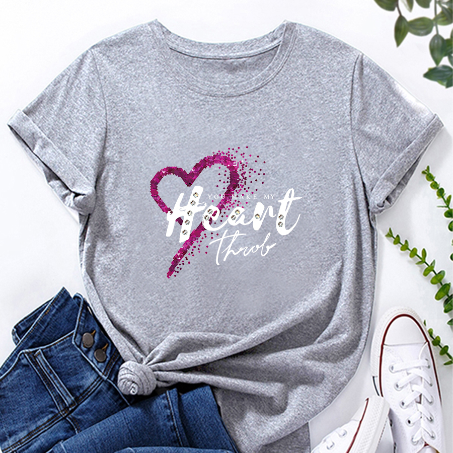 Camiseta holgada de manga corta con estampado de letras y corazones multicolores NSYAY128120