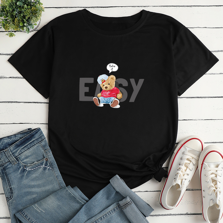 Letter Bear Personality Print Loose short sleeve T-Shirt NSYAY125662