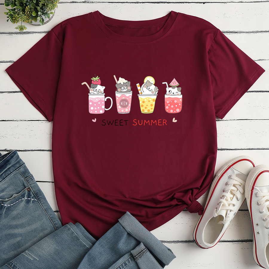 Mug Cat Print Loose short sleeve T-Shirt NSYAY125659