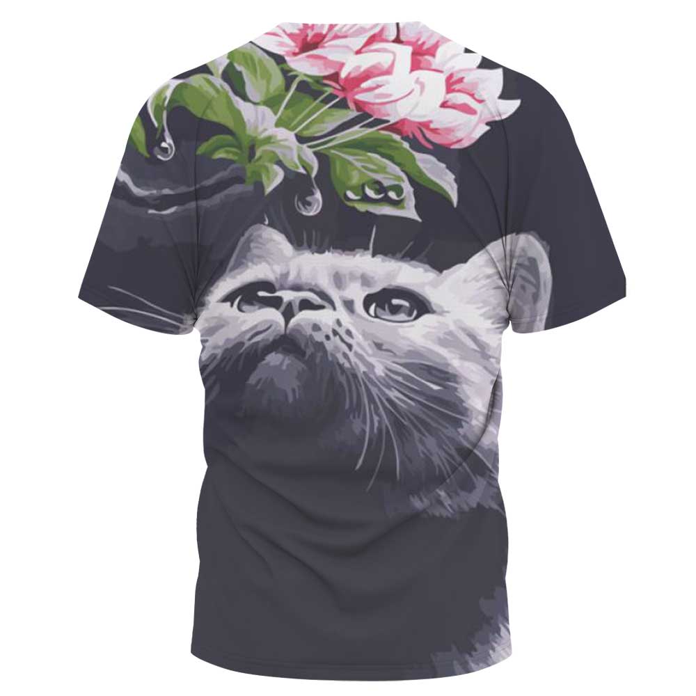 plus size 3D cat printed short sleeve round neck T-shirt NSLBT131249