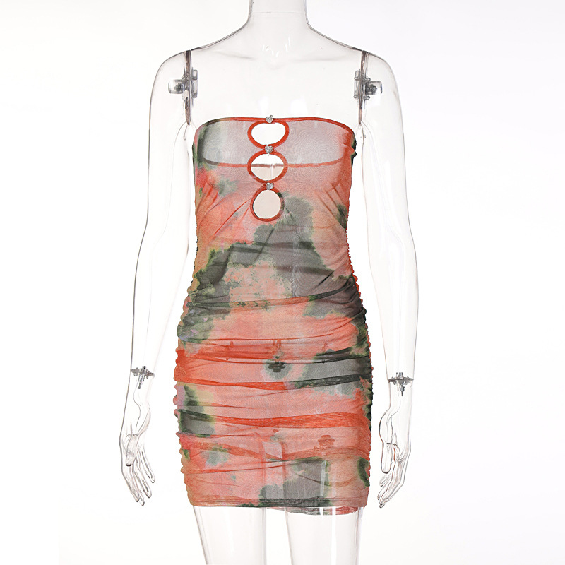 print tube top backless slim hollow dress NSYID133672