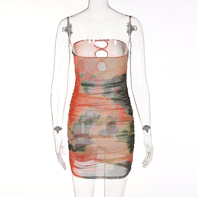 print tube top backless slim hollow dress NSYID133672