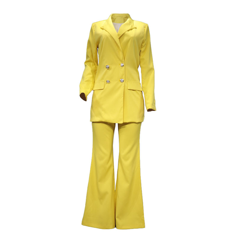 loose long sleeve high waist  Wide Leg solid color Suit Two Piece set NSPPF130941