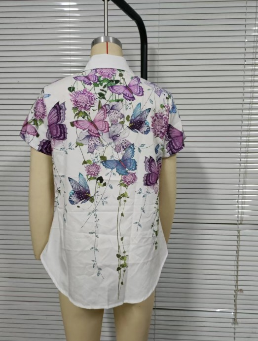 butterfly printing lapel short-sleeved loose shirt NSLLQ133669