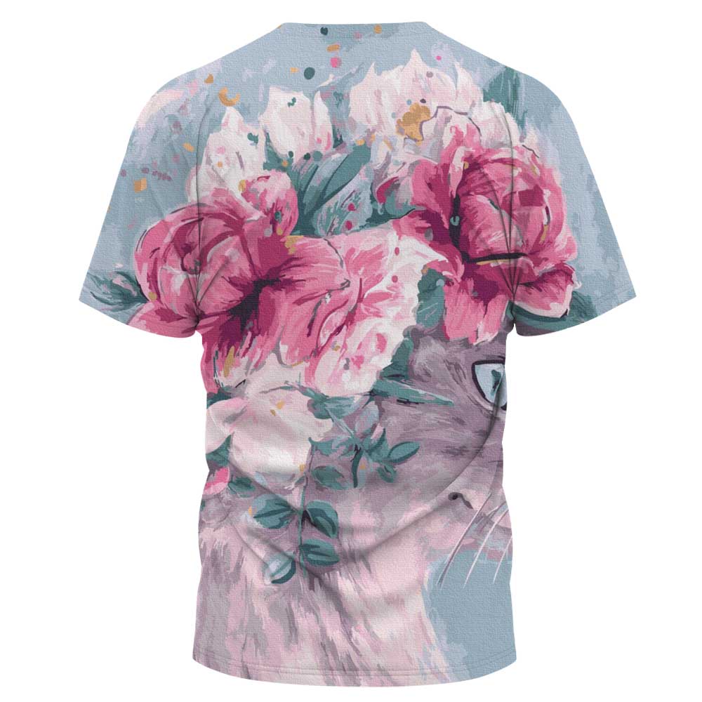 plus size flower and cat Print Crew Neck loose T-Shirt NSLBT131218