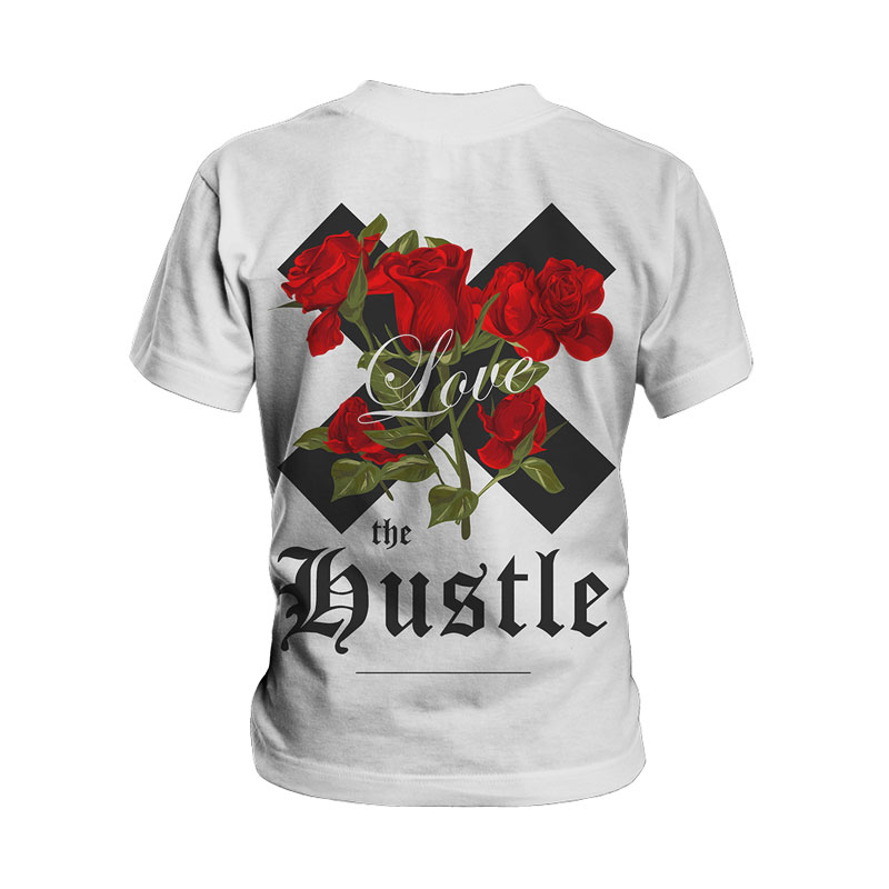 plus size rose print short sleeve loose Crew Neck T-Shirt NSLBT129765